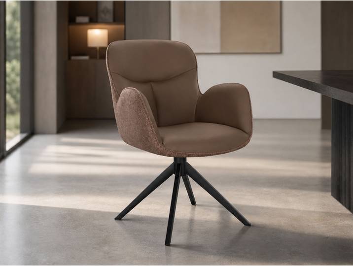 LYON Schalenstuhl, Materialmix Echtleder / Strukturstoff, braun