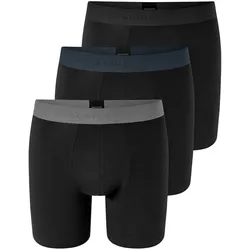 SCHIESSER Herren Boxershorts, 3er Pack - Long Shorts, Logobund, Baumwoll-Stretch Schwarz/Grau/Braun / 2XL