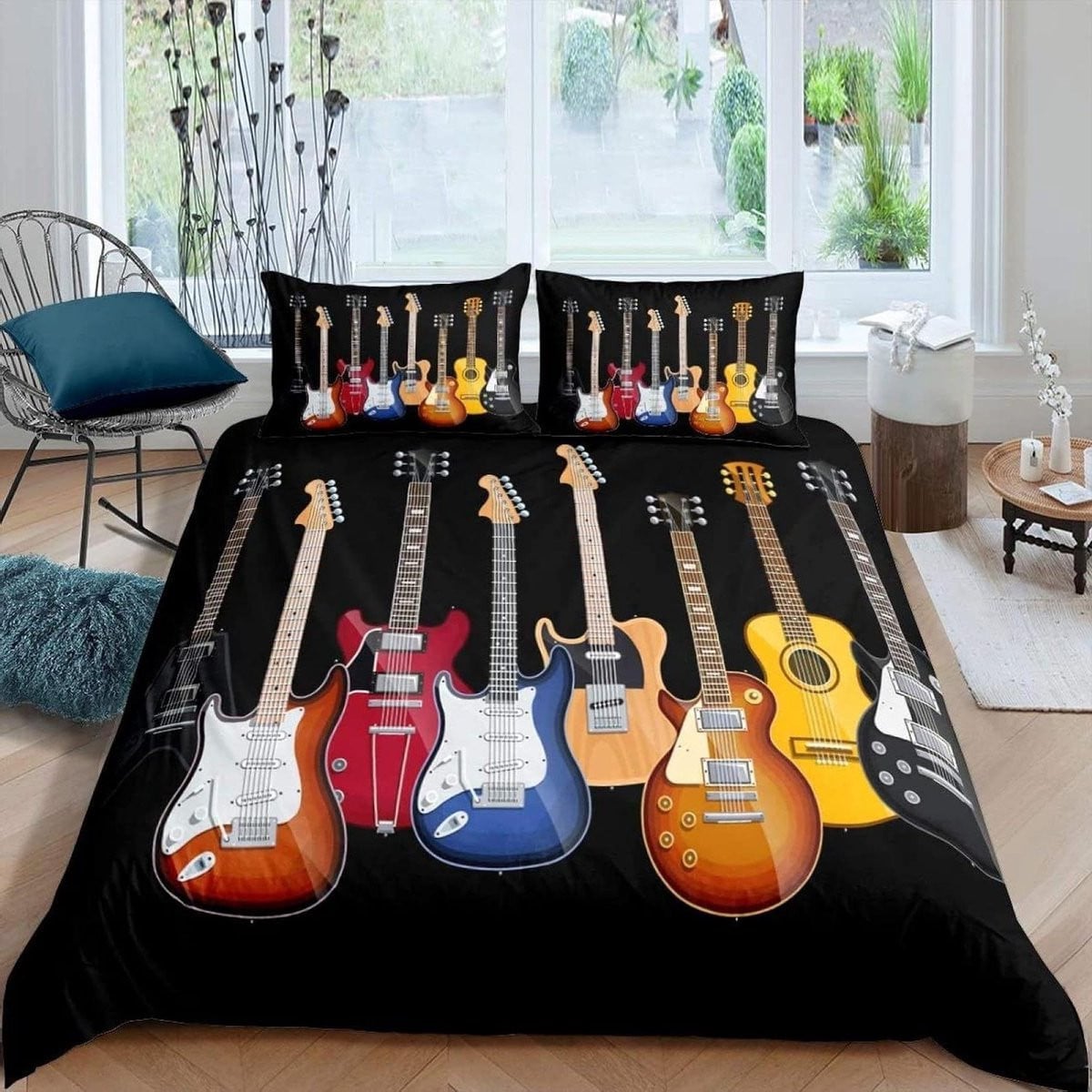 Dekbedovertrek Set met Gitaar Design - Microvezel Beddengoed voor Volwassenen - 200 x 200 cm