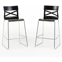 RATTATAN 2er-Set Barhocker aus glasfaserverstärktem Polypropylen mit Metallbeinen, modernes Design für Bar, Restaurant oder Küche – Martina XL – Schwarz