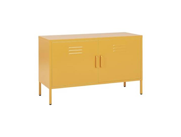 Beliani Büroschrank Gelb Stahl 2 Türen Sideboard mit Griffen Metall, 2 Einlegeböden, E-Coating, 100 x 40 x 65 cm
