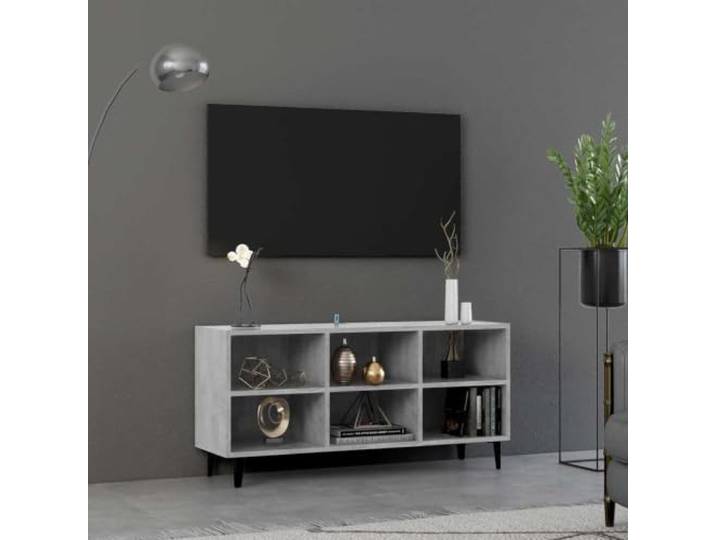 HEFZGDB TV-Schrank mit Metallbeinen Betongrau 103,5x30x50 cm, Sideboard mit 6 Fächern und 4 Metallbeinen, Stauraum für Multimedia-Geräte, Industrieller Charme, Stabile Aufbewahrung,