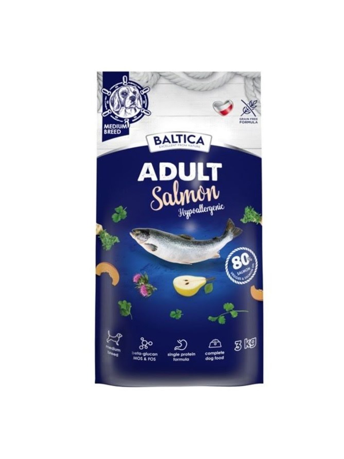 BALTICA Excellent Hypoallergenic Adult Medium breeds Salmon - Trockenfutter für Hunde - 3kg