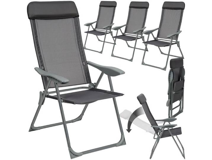 Chaises de jardin - TECTAKE - Lot de 4 chaises d'extérieur MAURINE pliantes en aluminium avec nuque rembourrée - Gris anthracite