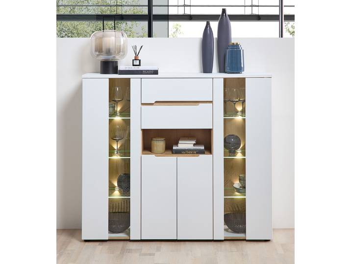 Buffet haut éclairé 145 x 127 x 38cm Blanc