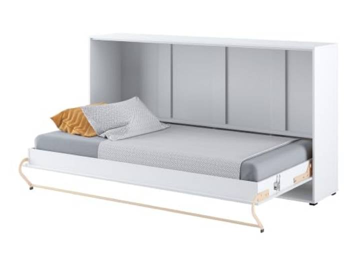 Schrankbett Concept Pro - Wandbett mit Lattenrost, Klappbett, Murphy Bed Bettschrank, Schlaffläche 90x200 cm für 1 Person, 200 kg belastbar, Sicherheitsmechanismus, CP-06, Horizontal, Weiß Glanz