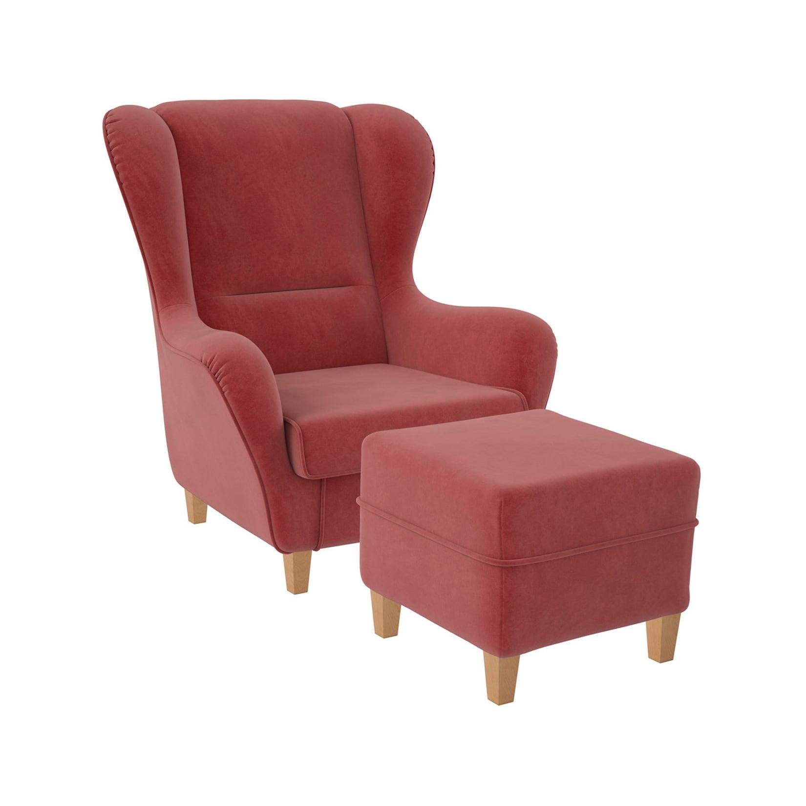 Supellex Sofia Ohrensessel mit Hocker Design Samt Altrosa