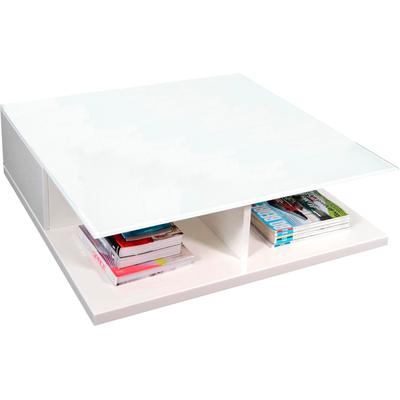 Couchtisch SALESFEVER "im minimalistischen Stil", weiß, B:100cm H:36cm T:100cm, Tische, Couchtisch, Kristallklare Tischplatte aus gehärtetem Glas