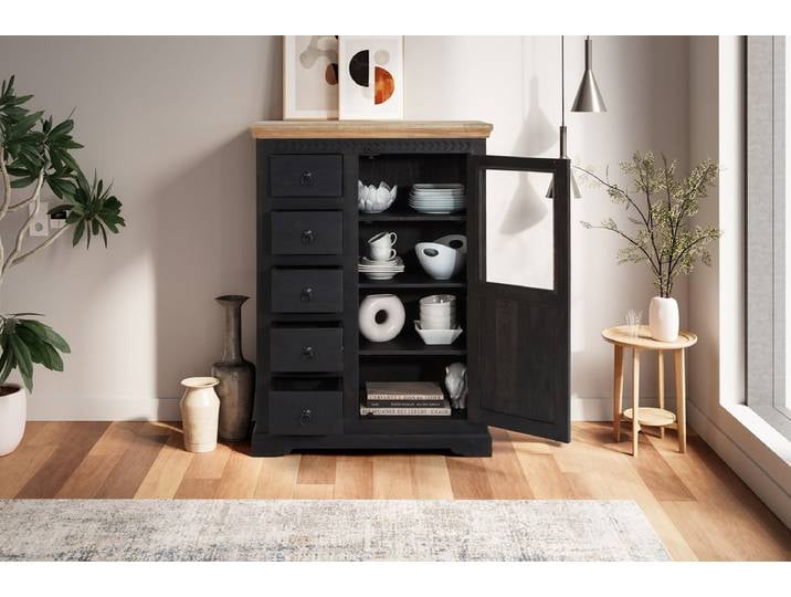 Highboard 95x131cm 'Mumbai' Mango natur & schwarz