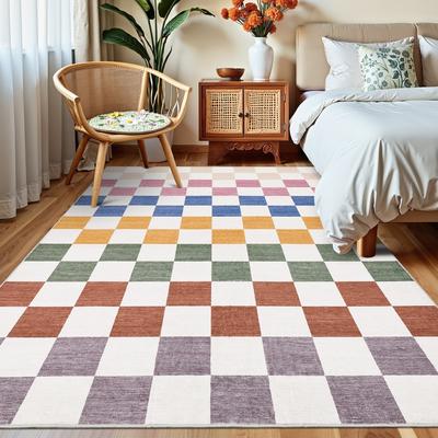Garvee Washable Modern Geometric Checkered Area Rug