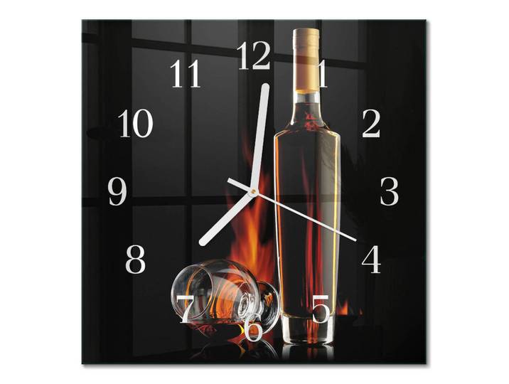 Tulup Wanduhr aus Glas 30x30 cm - Alkohol, Schwarz, Quadratisch, 30x30x0.4 cm, Dekoration, Uhren, Wanduhren