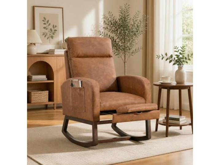 GarveeHome Komfortabler 2er-Set Glider-Schaukelstuhl Für Gastronomie Plüschtier-Stoff, Verstellbare Fußstütze, Stabile Massivholzbeine, Hohe Rückenlehne, 2 Seitentaschen – Perfekt Für Lounge
