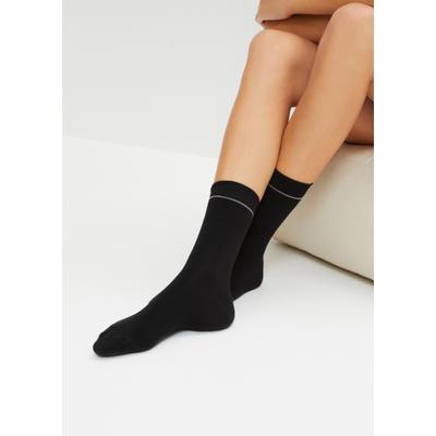Socken BONPRIX, Herren, Gr. 35-38, schwarz (schwarz gestreift), Baumwollmischung, kontrastfarbene Details, unifarben, elastisch, Socken Socken, mit dezentem Kontraststreifen am Bündchen