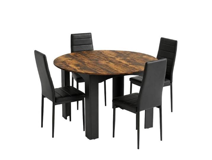 Mondeer Essgruppe Esszimmergruppe (Set, 5-tlg), (Esstisch 120 cm rund mit 4 Stühlen), EsszimmerSet für kleine Küchen & Apartments, Platzsparend