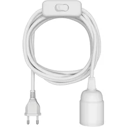 ledscom.de LEHA Textilkabel mit Stecker und Schalter, weiß, 3 m, E27 Lampenfassung, max. 60 W