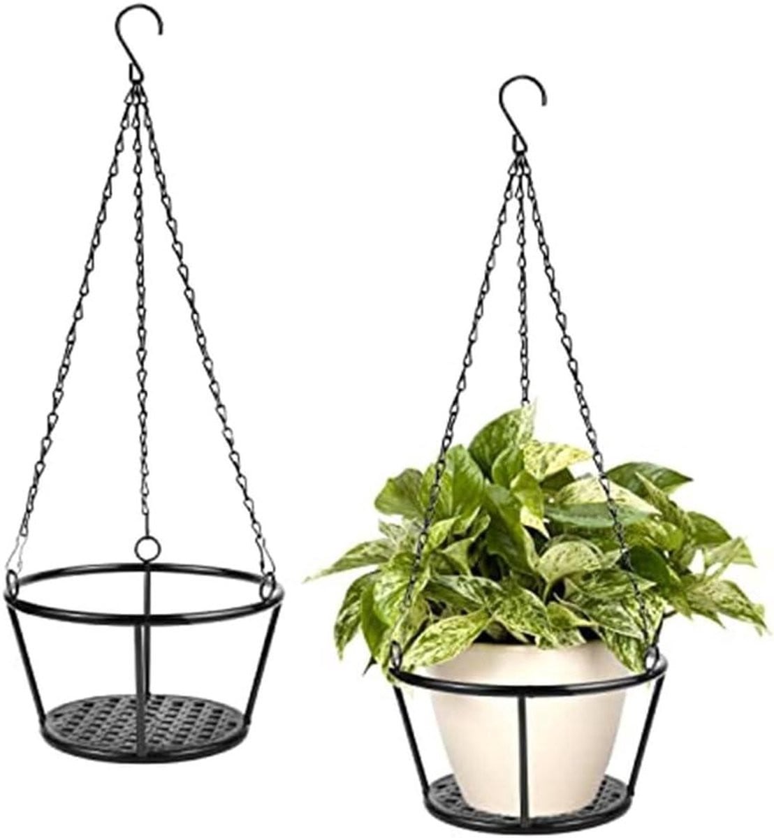 Set van 2 zwarte metalen plantenhangers voor decoratie