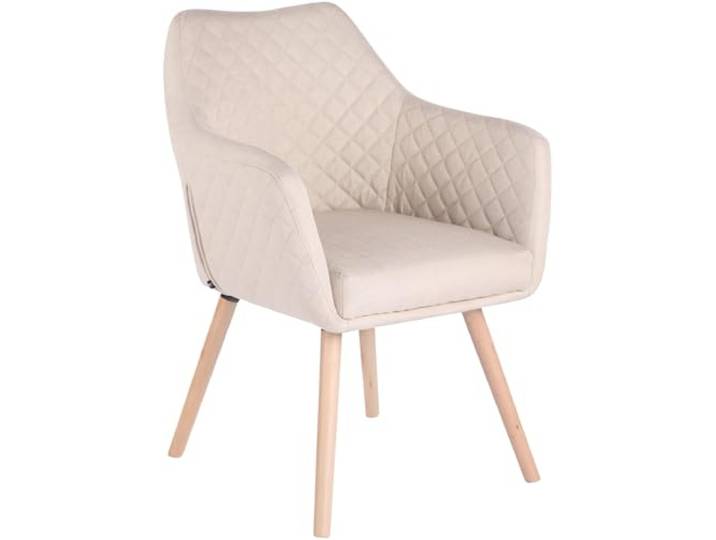 CLP Esszimmerstuhl mit Armlehne Gent, Sessel mit Holzgestell, moderner Küchenstuhl mit gepolsterter Sitzfläche und Bodenschonern, bis 120 kg Farbe Creme Gestell Farbe Natur