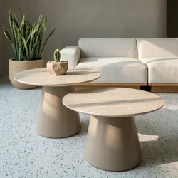 Couchtisch Oganto 2er-Set - Ø60/80 cm in Travertin-Dekor, Beige