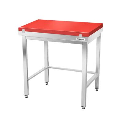 Edelstahl-Arbeitstisch 800x600 mm mit roter Schneidplatte und Verstärkung PREMIUM - GOLDINOX