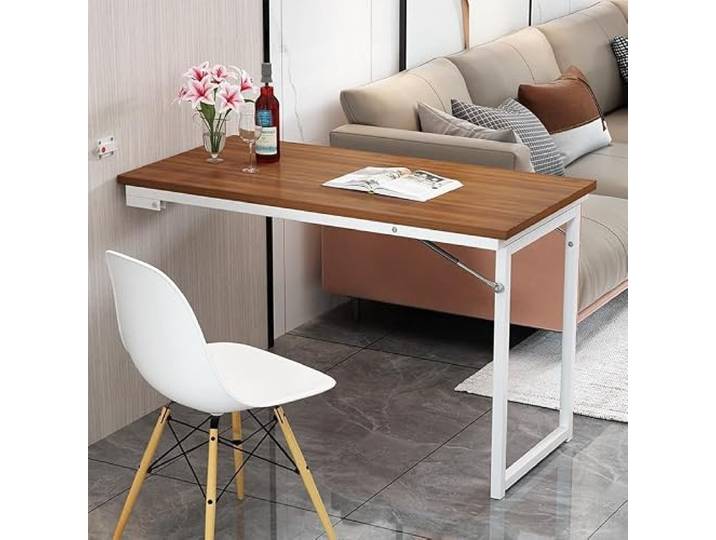 Wandklapptisch Nussbaum Holzoptik Platzsparend 3 Größen Stahl Klappbarer Wandtisch mit Stahlrahmen für Küche Esszimmer Büro Wohnung(C,120x60cm/47.2x23.6in)