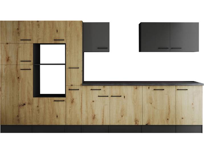 Küchenzeile RESPEKTA Oliver , küche: grau, front: grau matt, korpus: grau matt, arbeitsplatte: granit optik, B:370cm H:205cm T:60cm, Komplettküchen-Sets, Küchenzeile, Breite 370 cm, 90 cm Arbeitshöhe, in exklusiver Konfiguration für OTTO