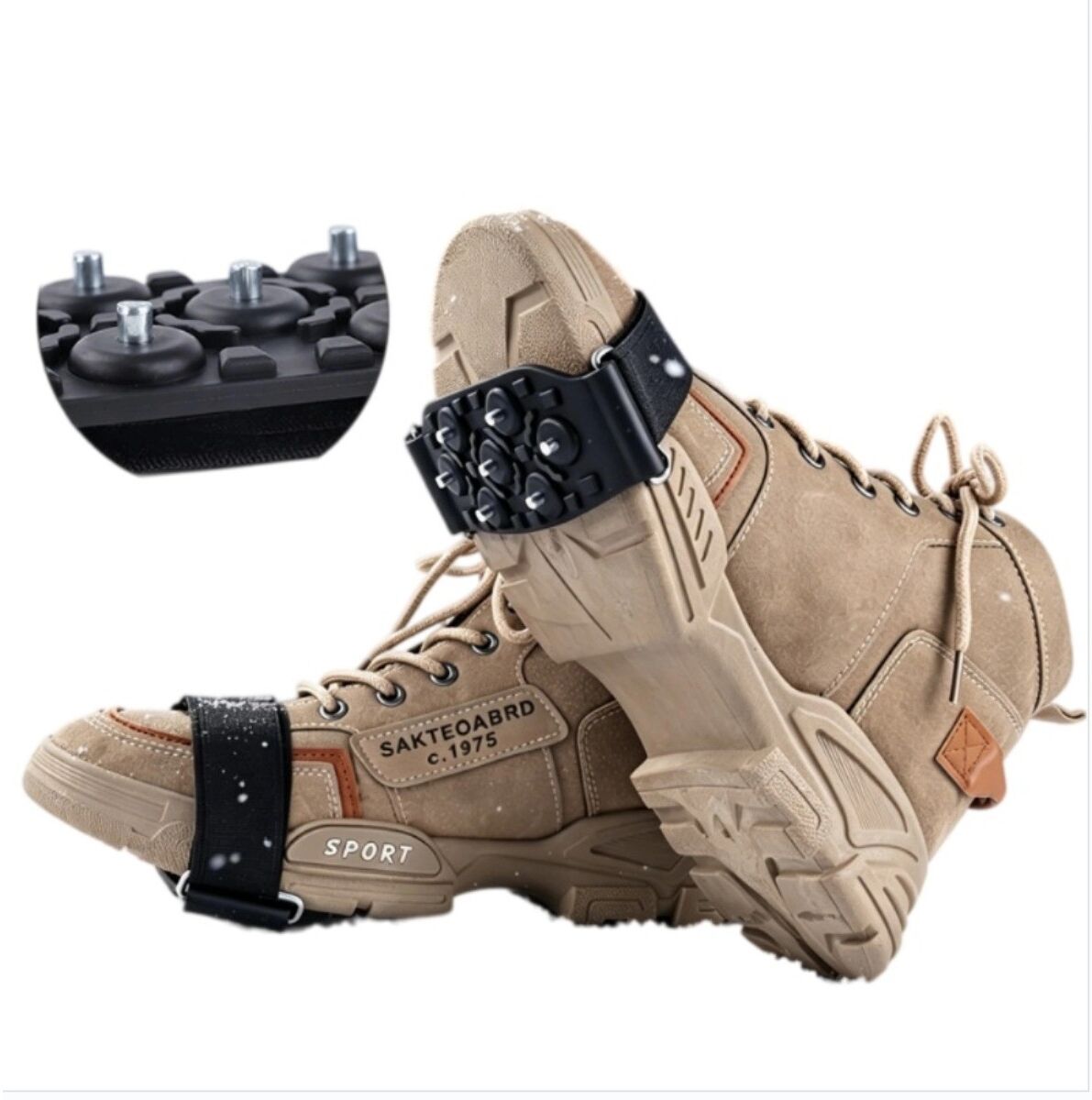 INF Crampons à glace à 7 pointes en acier au tungstène avec sangles élastiques pour randonnée, alpinisme et ville enneigée Le noir