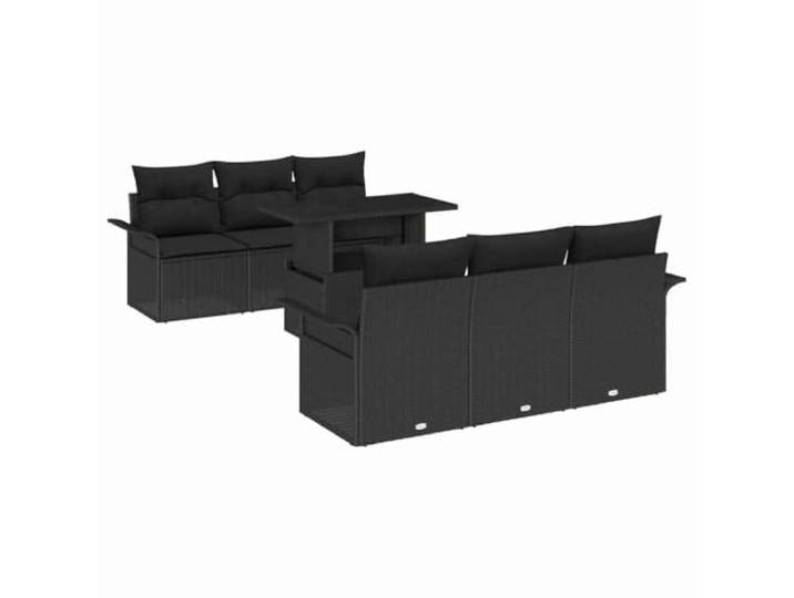 KTHLBRH Gartenmöbel-Set, 7-teilig, schwarz, Polyrattan, mit Tisch Robustes Polyrattan, massives Akazienholz, ausziehbarer Tisch, modulares Design, Kissen mit Reißverschluss