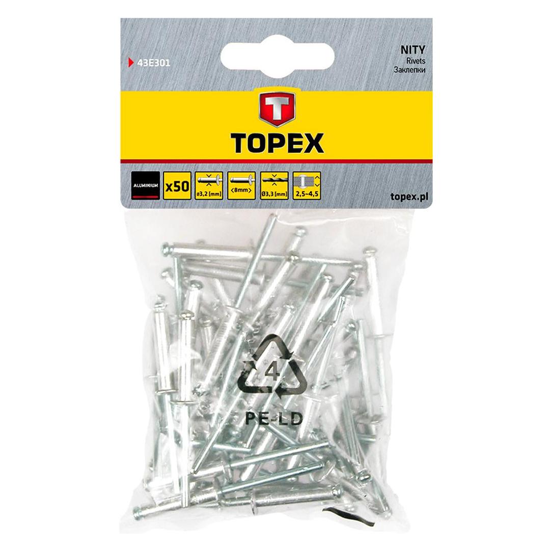 Topex Alu-Nieten 3,2 mm x 8 mm, 50 St. (43E301)