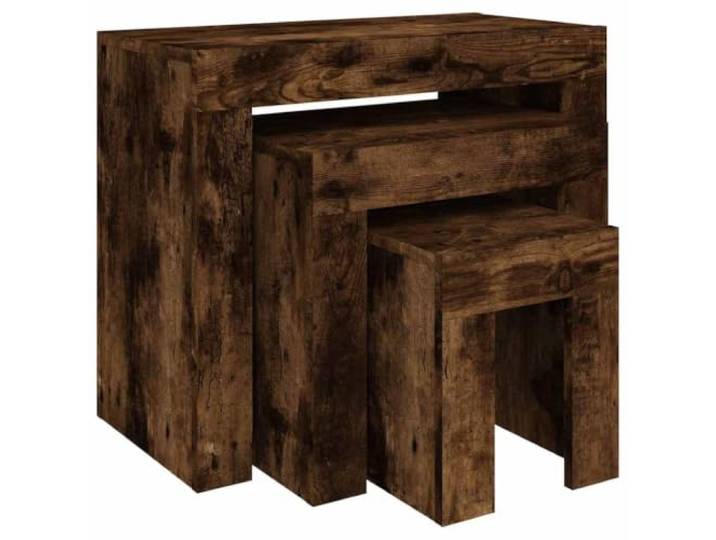 GHVBNMF 3er Set Couchtische Stapelbar Räuchereiche Holzwerkstoff Platzsparende Satztische für Wohnzimmer und Schlafzimmer, flexibel einsetzbar als Beistelltisch oder praktische Ablage.