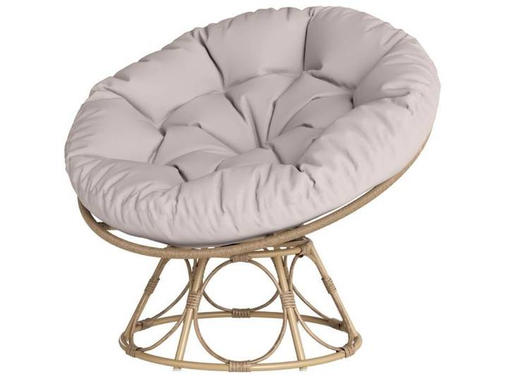 Fauteuil Papasan rotin 90cm pivotant & inclinable gris clair pour balcon ou salon