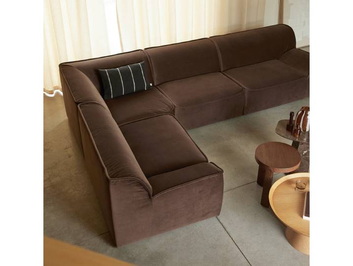 Quinto - Modulares Ecksofa aus braunem Stoff, 5 Sitzer - Braun