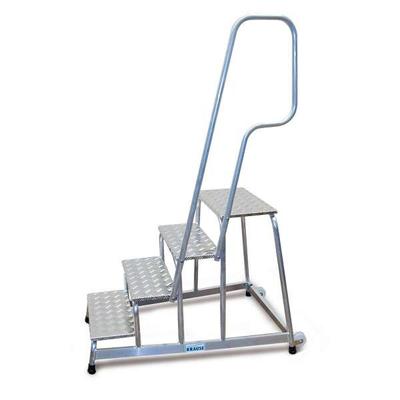 Krause Montage-Tritt aus Aluminium, mit Handlauf und Fahrrollen, 4 Stufen
