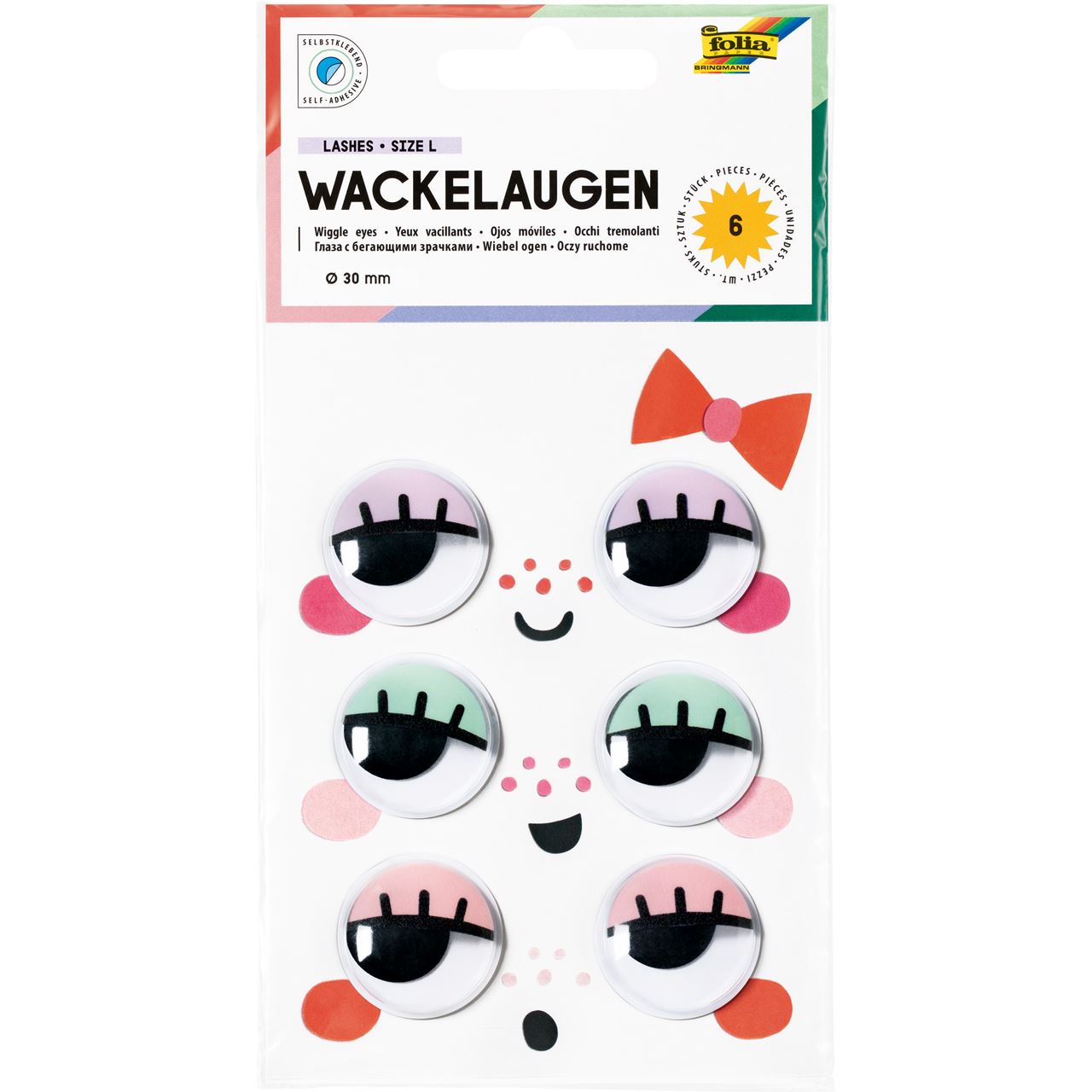 folia Wackelaugen farbsortiert LASHES SIZE L Ø 30,0 mm, 6 St.