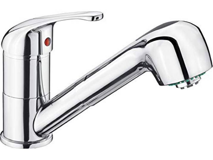 Cornat Spültisch-Einhebelarmatur Fabio - Hochwertiger Messingkörper - verchromt - Schwenkbarer Auslauf - Ausziehbare Schlauchbrause / Niederdruck-Armatur / Küchenarmatur / Wasserhahn / FAB535