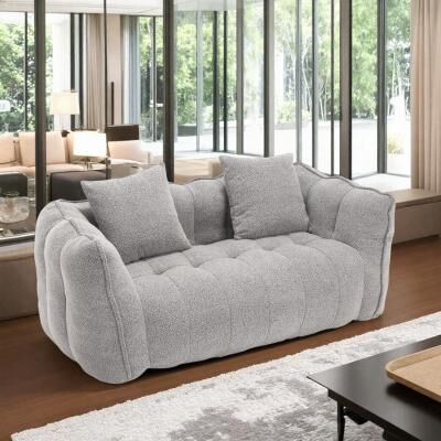 "66"" Chenille Square Arm 2-Seater Beanbag Sofa with High-Resilience Foam Core and Removable Cover"