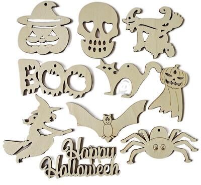 Snug & Styled Halloween Wooden Hanging Ornaments Set DIY Gift Tags & Party Decor Halloween Wooden Hanging Ornaments Set DIY Gift Tags & Party Decor