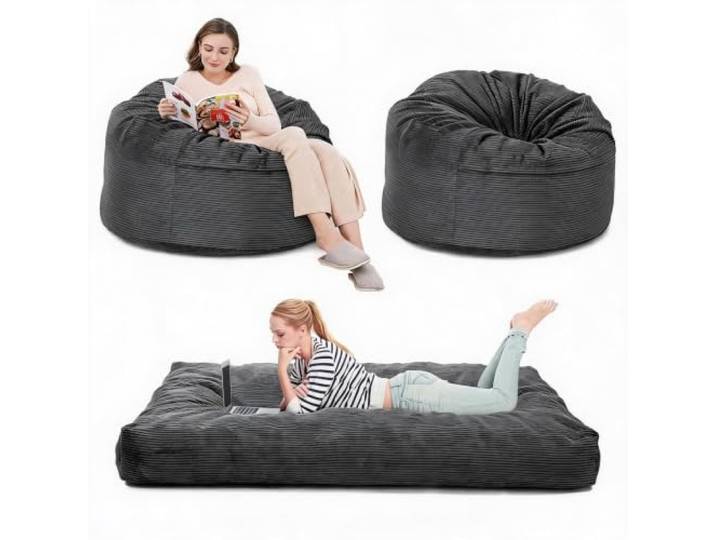 IDEALHOUSE 2-in-1 Sitzsack-Bett, Sitzsack-Sessel 190*135cm,Schaumstoff Sofa Sitzsack-Sofa mit Bettfunktion, Memory/Hochdichtschaum-Füllung, Cordbezug abnehmbar&maschinenwaschbar, Grau2