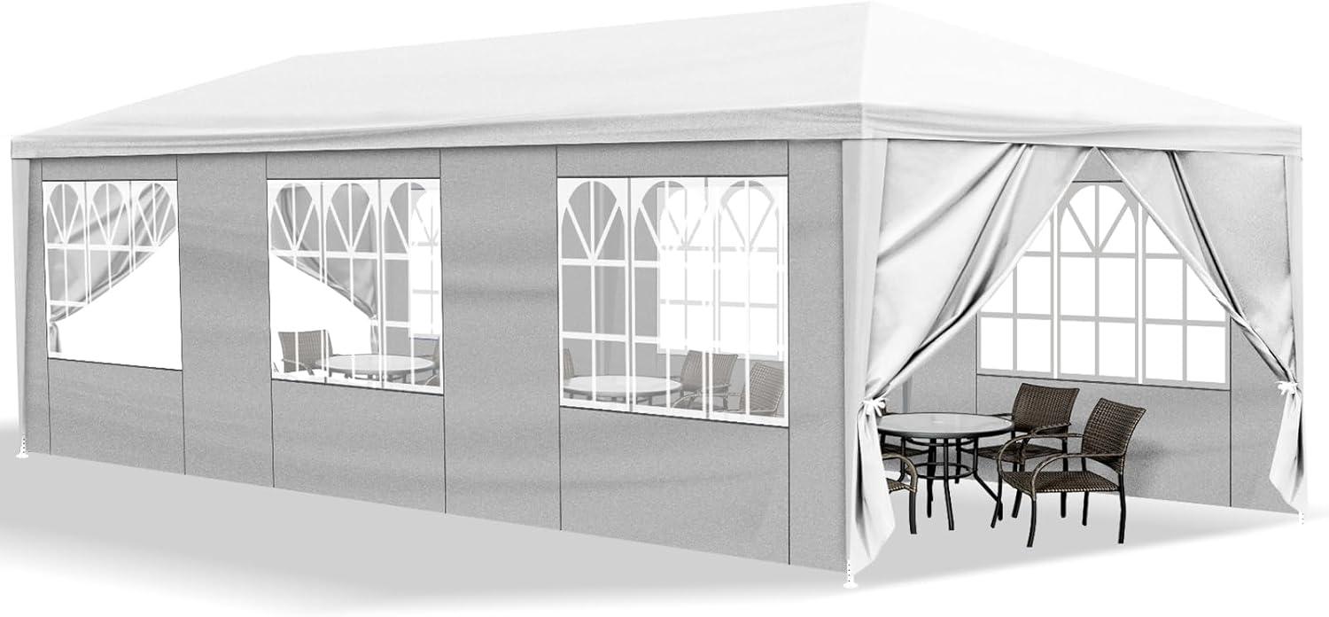 Bonnlo Faltpavillon 3x9m, wasserdichtes Partyzelt mit 8 Wänden für Garten, Hochzeit, Camping und Feiern, Weiß (3 * 9 m mit 8 Wänden)