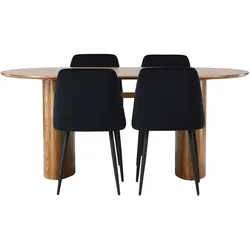 Ebuy24, Essgruppe, Isolde Essgruppe Esstisch Natur 4 Stühle Velours schwarz. (MDF)