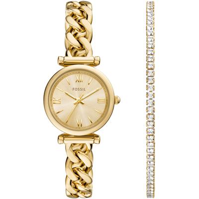Quarzuhr FOSSIL "CARLIE MINI", gold (goldfarben, gelbgoldfarben), Armbanduhren, Damen, goldfarben, Quarzuhr, Armbanduhr, Damenuhr, Edelstahlarmband, Ideal auch als Geschenk