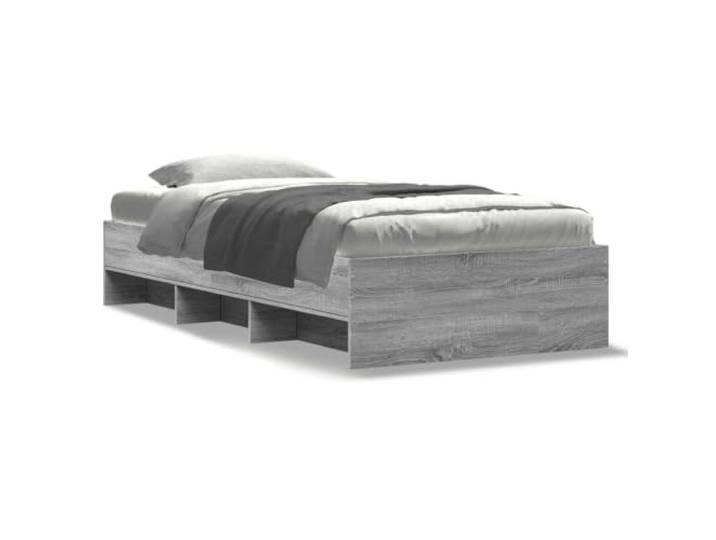 PUGYNBK Bettrahmen aus technischem Holz, Grau, Sonoma, 100 x 200 cm Lattenrost enthalten, offene Fächer, feuchtigkeitsbeständig, für Schlafzimmer