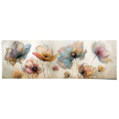 Poster REINDERS "Aquarell Blumen", bunt (farbe bild(er): beige), B:158cm H:53cm T:0,1cm, Bilder, Poster, Wohnzimmer - Beige - 170 gr. Papier - Blumen und Pflanzen - 158x53 cm