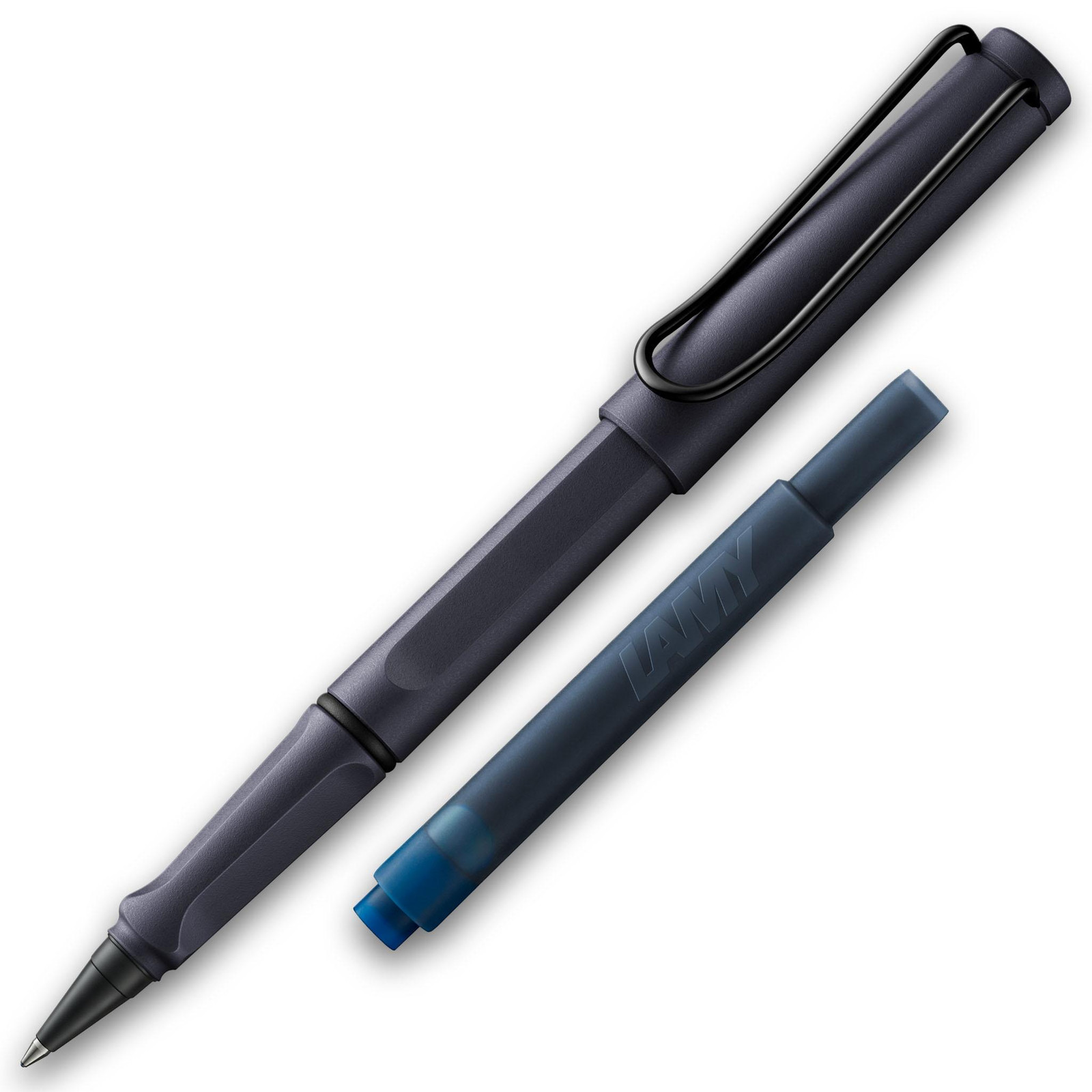 Lamy Safari vulpen, zwart, roestvrij staal, met inktpatroon T10