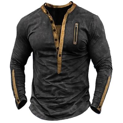 Herren T Shirt Feste Farbe Henley Normal Outdoor Heim Langarm Vintage-Stil Bekleidung Traditionell / Vintage
