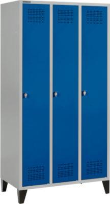 Schäfer Shop Genius Kleiderspind mit Füßen, 3 Abteile, Drehverschluss, hellsilber/enzianblau