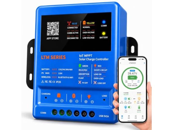 MPPT Solarladeregler 30A 12V 24V 36V 48V 120V PV mit WiFi Bluetooth App – Smart Solar Charge Controller für Wohnmobil Caravan LiFePO4 AGM Off-Grid Inselanlage