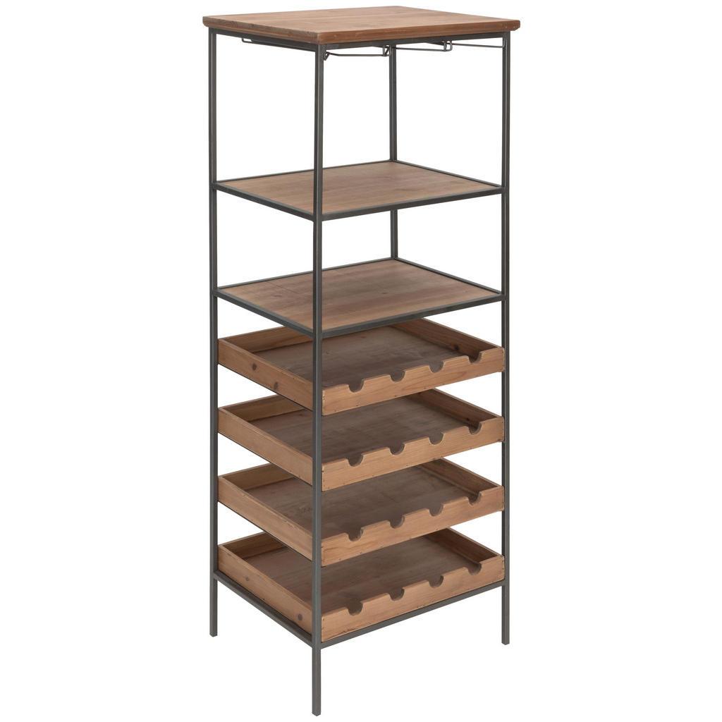 Livetastic Weinregal, Natur, Schwarz, Holz, Metall, Tanne,Tanne,Tanne, massiv, 6 Fächer, 51x137x39 cm, Fsc, Küchen, Küchenmöbel, Küchenregale