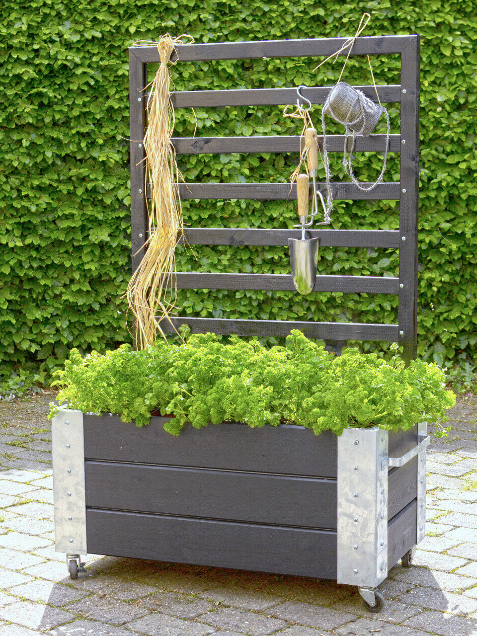 Plus Blumenkasten Cubic 87 x 50 x 130 cm schwarz mit Räder