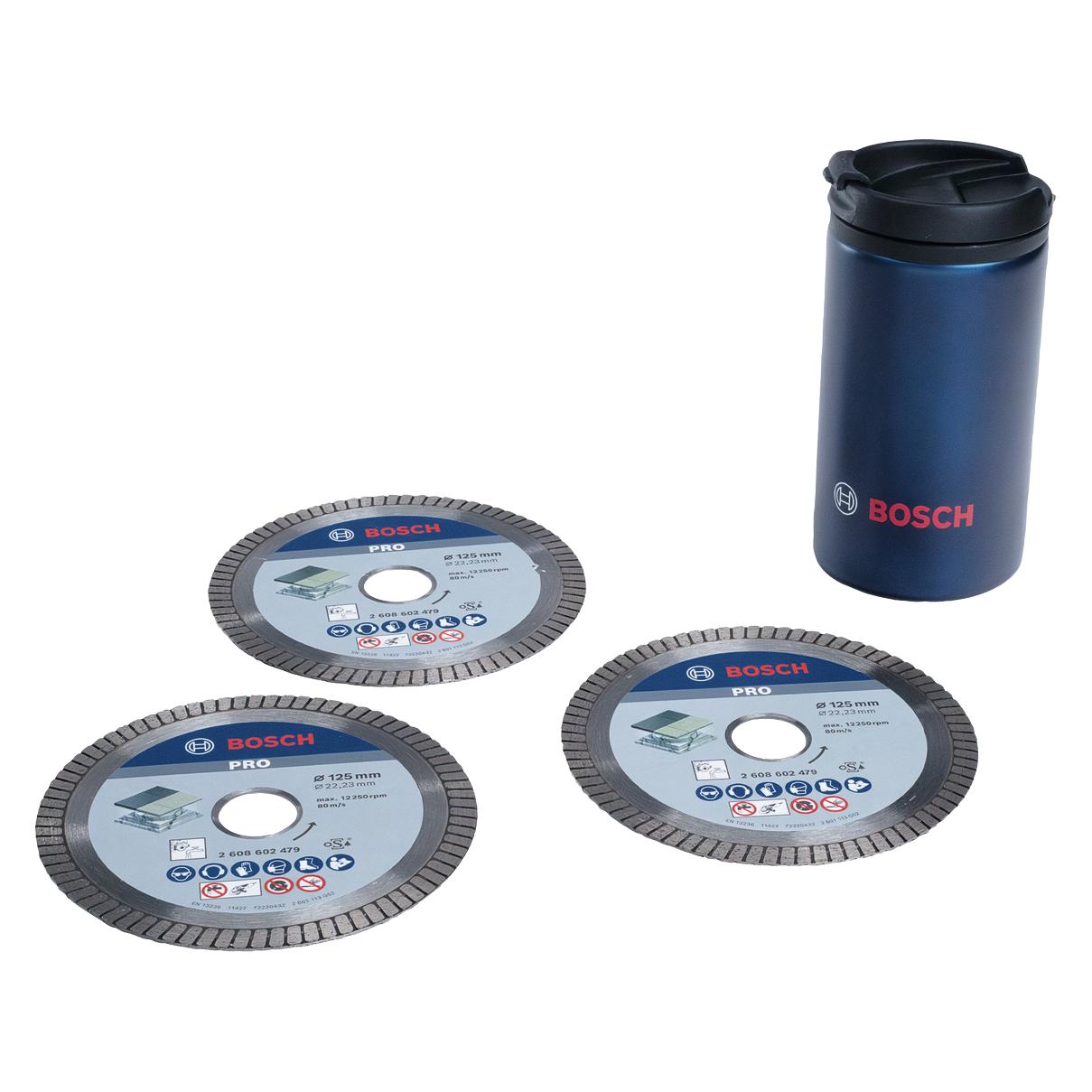 Bosch Professional Zubehör Blau Zubehör 0615997670 PRO Diamond Radsatz 125 mm 3 Stück mit Thermosbecher (0615997670)