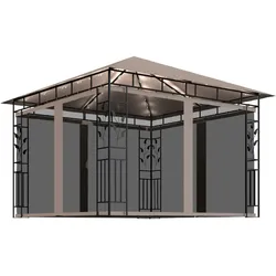 vidaXL Pavillon mit Moskitonetz & LED-Lichterkette 3x3x2,73 m Taupe